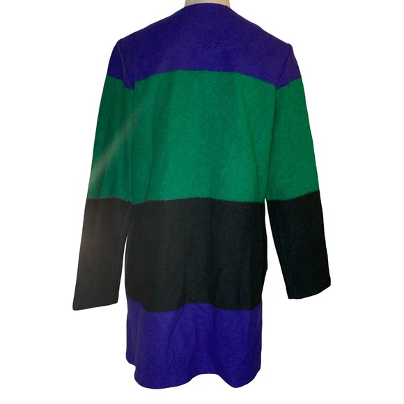 Max Studio Wool Blend Colorblock Coat in Purple, Green, and Black - Picture 2 of 4